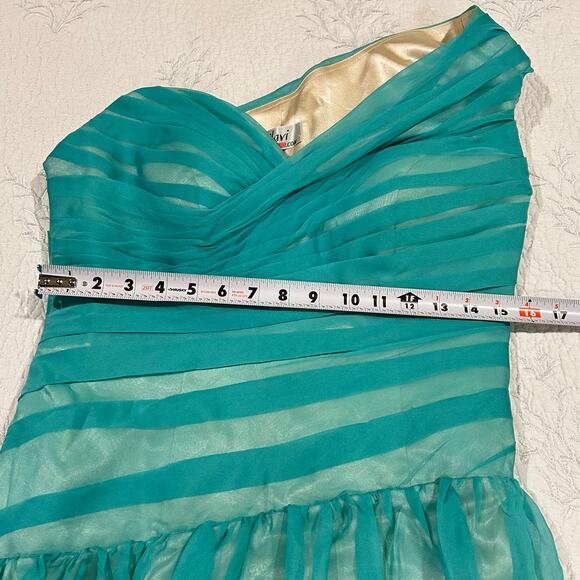 NWT Vilavi Dress Evening Gown Women Sz 12 Formal Chiffon Aqua Blue Asymmetrical - Picture 7 of 15